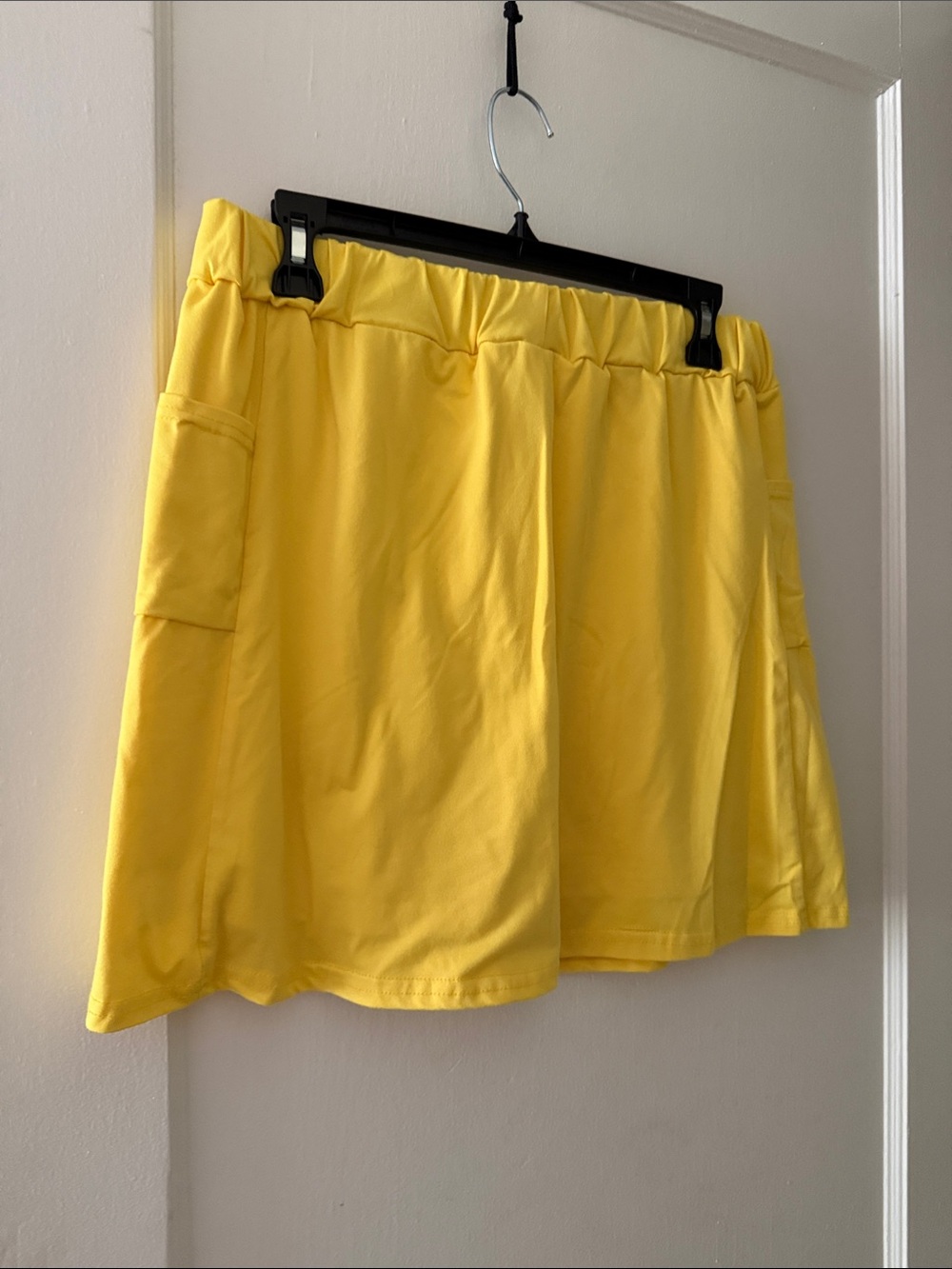 Bright Yellow Elastic Waist Skort with Side Pockets